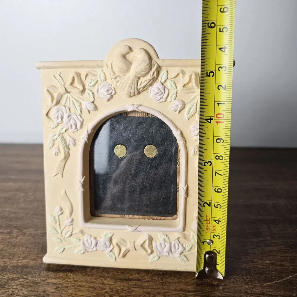 Vintage Ceramic Picture Frame with Roses & Doves Peach Floral Photo Frame